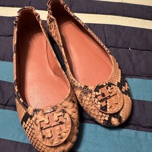 Tory Burch Blush Snake Print Flats